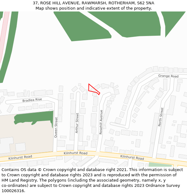 37, ROSE HILL AVENUE, RAWMARSH, ROTHERHAM, S62 5NA: Location map and indicative extent of plot