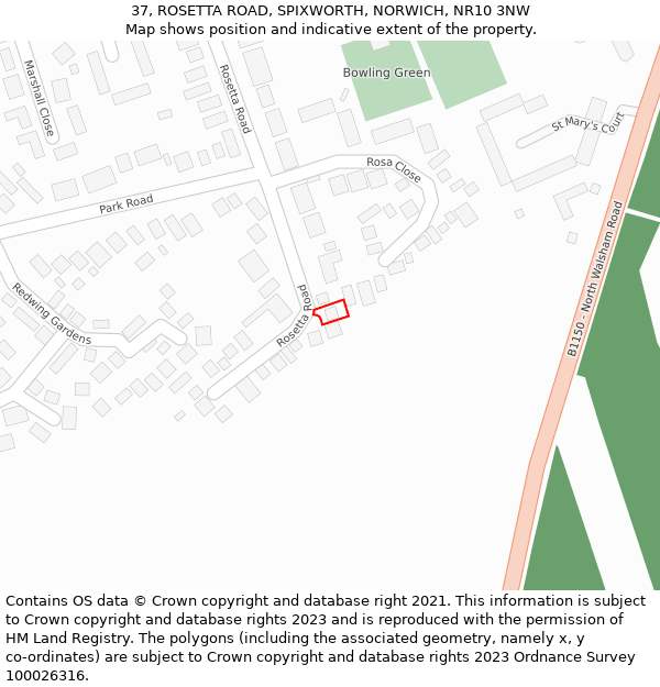 37, ROSETTA ROAD, SPIXWORTH, NORWICH, NR10 3NW: Location map and indicative extent of plot