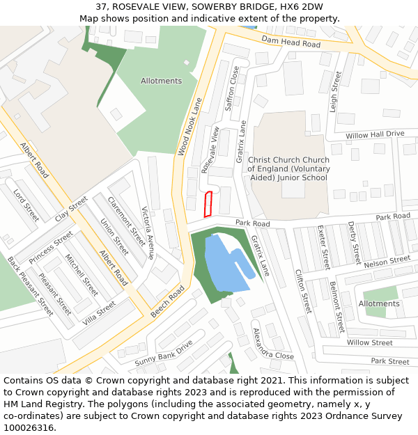 37, ROSEVALE VIEW, SOWERBY BRIDGE, HX6 2DW: Location map and indicative extent of plot