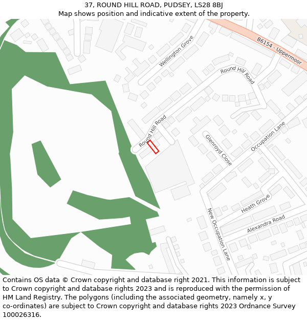 37, ROUND HILL ROAD, PUDSEY, LS28 8BJ: Location map and indicative extent of plot
