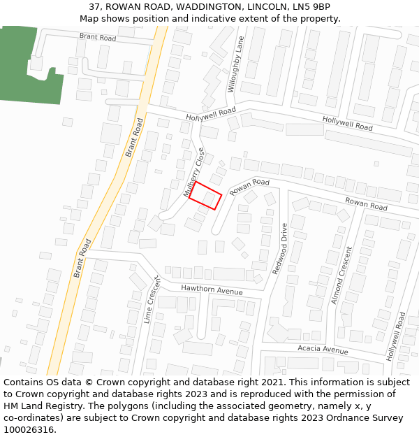 37, ROWAN ROAD, WADDINGTON, LINCOLN, LN5 9BP: Location map and indicative extent of plot