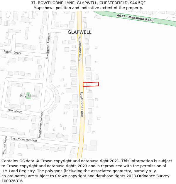 37, ROWTHORNE LANE, GLAPWELL, CHESTERFIELD, S44 5QF: Location map and indicative extent of plot