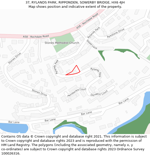 37, RYLANDS PARK, RIPPONDEN, SOWERBY BRIDGE, HX6 4JH: Location map and indicative extent of plot