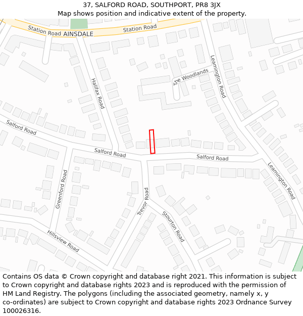 37, SALFORD ROAD, SOUTHPORT, PR8 3JX: Location map and indicative extent of plot