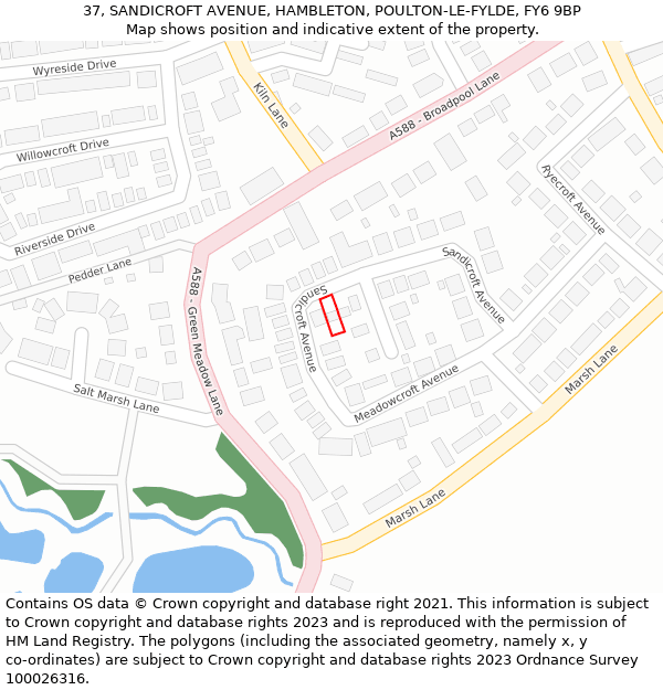 37, SANDICROFT AVENUE, HAMBLETON, POULTON-LE-FYLDE, FY6 9BP: Location map and indicative extent of plot