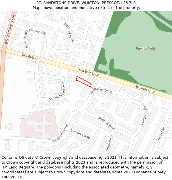 37, SANDSTONE DRIVE, WHISTON, PRESCOT, L35 7LS: Location map and indicative extent of plot