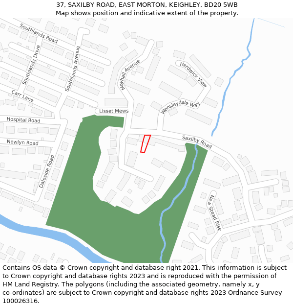 37, SAXILBY ROAD, EAST MORTON, KEIGHLEY, BD20 5WB: Location map and indicative extent of plot