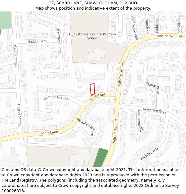37, SCARR LANE, SHAW, OLDHAM, OL2 8HQ: Location map and indicative extent of plot