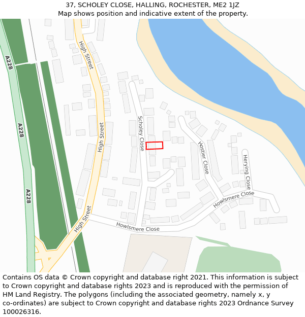 37, SCHOLEY CLOSE, HALLING, ROCHESTER, ME2 1JZ: Location map and indicative extent of plot