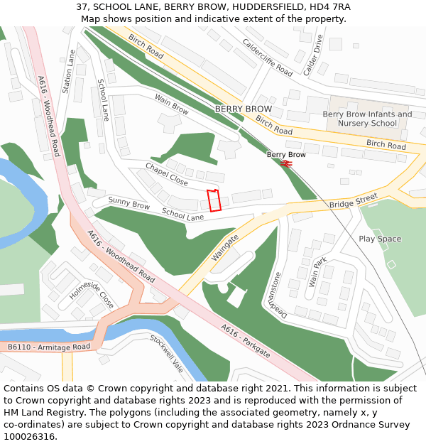 37, SCHOOL LANE, BERRY BROW, HUDDERSFIELD, HD4 7RA: Location map and indicative extent of plot