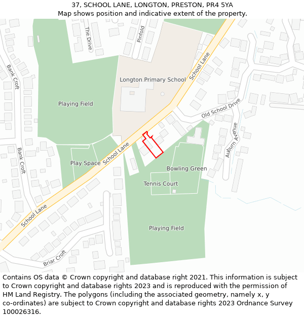 37, SCHOOL LANE, LONGTON, PRESTON, PR4 5YA: Location map and indicative extent of plot