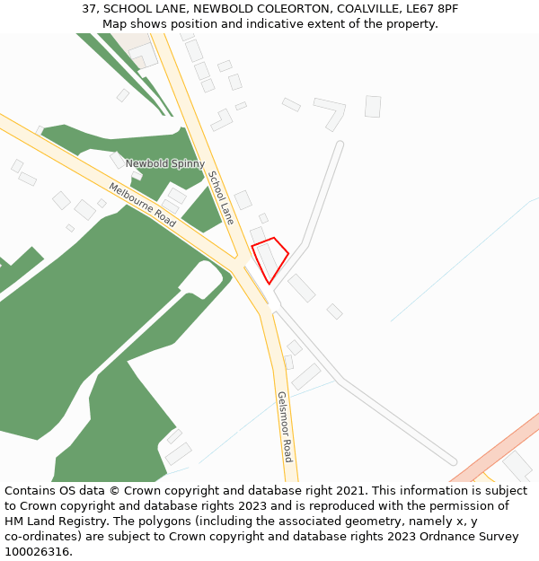 37, SCHOOL LANE, NEWBOLD COLEORTON, COALVILLE, LE67 8PF: Location map and indicative extent of plot