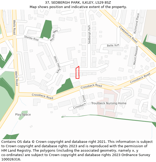 37, SEDBERGH PARK, ILKLEY, LS29 8SZ: Location map and indicative extent of plot