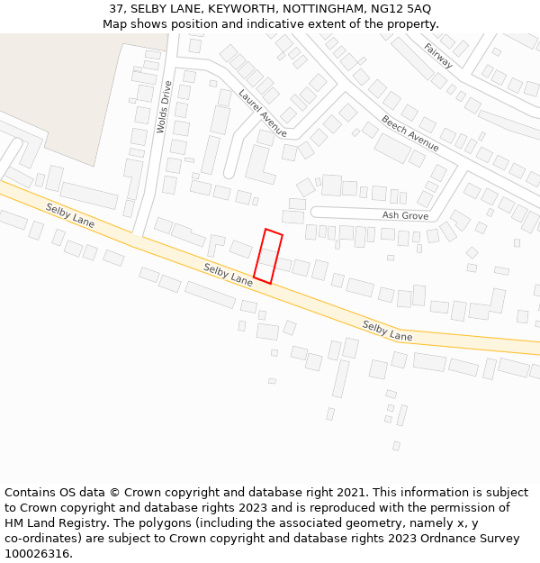 37, SELBY LANE, KEYWORTH, NOTTINGHAM, NG12 5AQ: Location map and indicative extent of plot