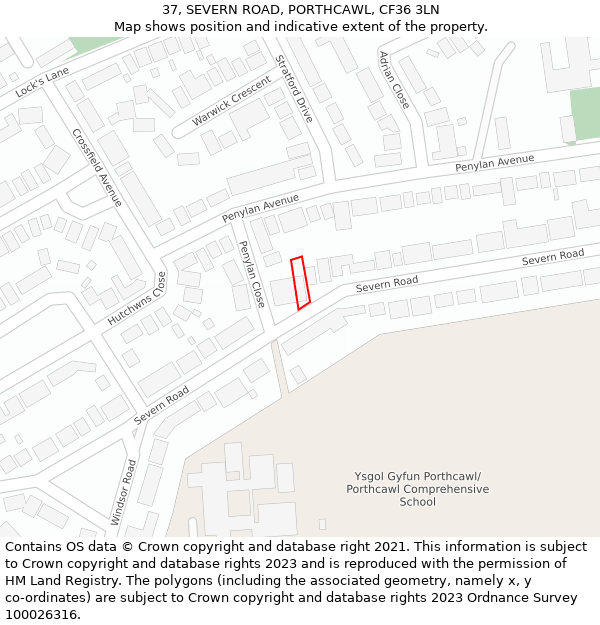 37, SEVERN ROAD, PORTHCAWL, CF36 3LN: Location map and indicative extent of plot
