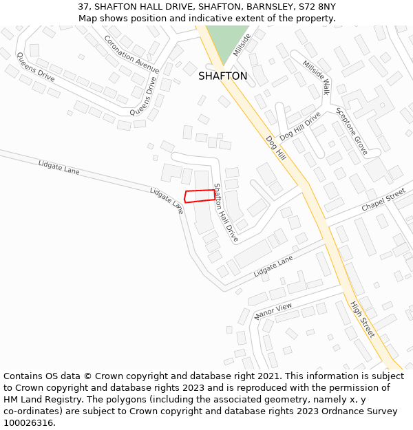 37, SHAFTON HALL DRIVE, SHAFTON, BARNSLEY, S72 8NY: Location map and indicative extent of plot