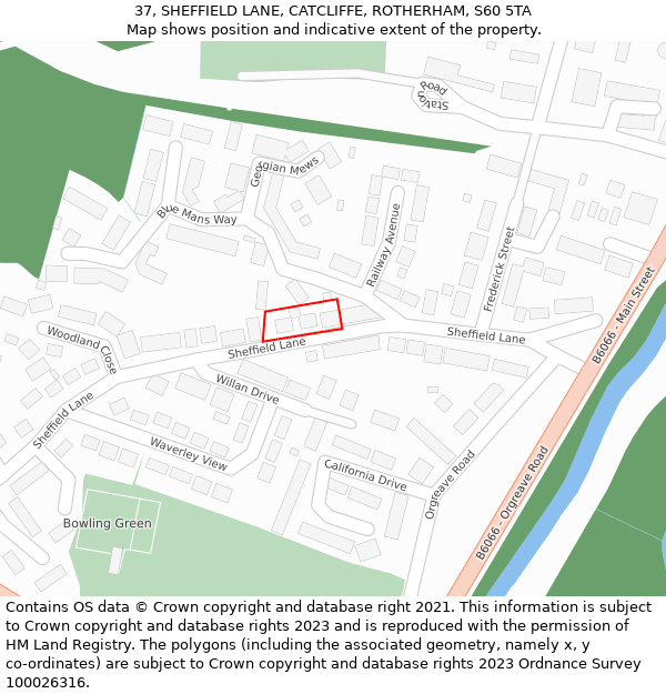 37, SHEFFIELD LANE, CATCLIFFE, ROTHERHAM, S60 5TA: Location map and indicative extent of plot