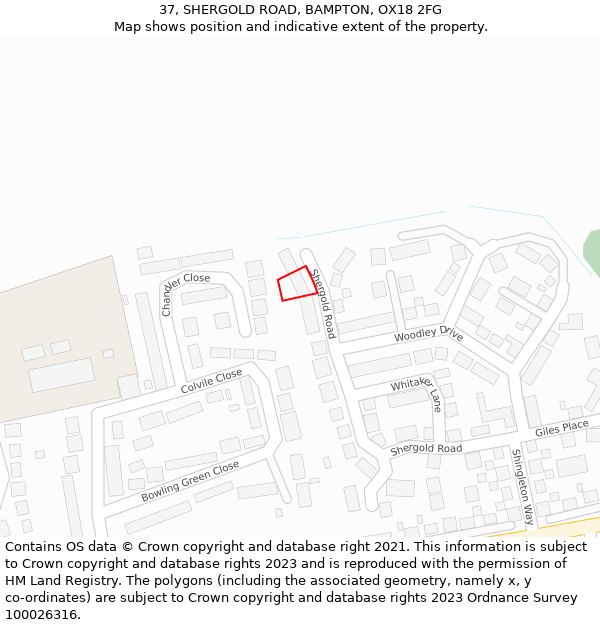 37, SHERGOLD ROAD, BAMPTON, OX18 2FG: Location map and indicative extent of plot