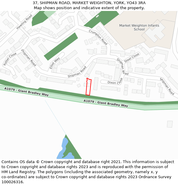 37, SHIPMAN ROAD, MARKET WEIGHTON, YORK, YO43 3RA: Location map and indicative extent of plot