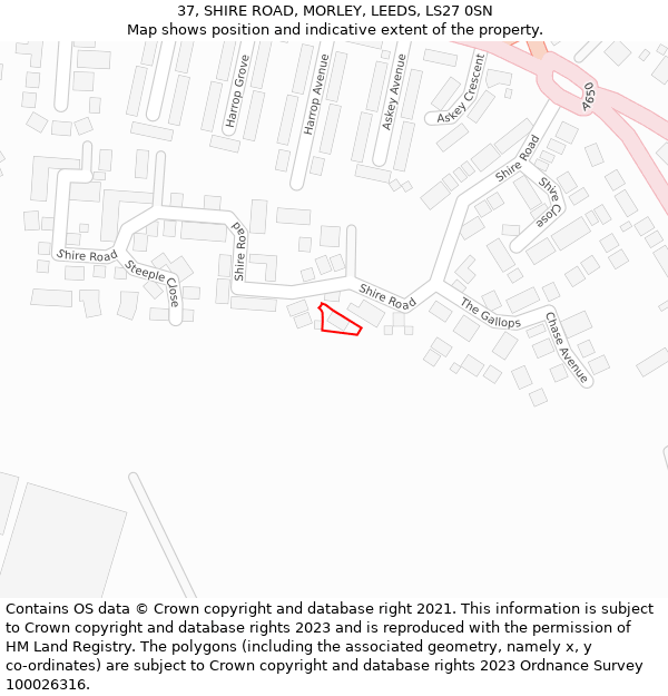 37, SHIRE ROAD, MORLEY, LEEDS, LS27 0SN: Location map and indicative extent of plot