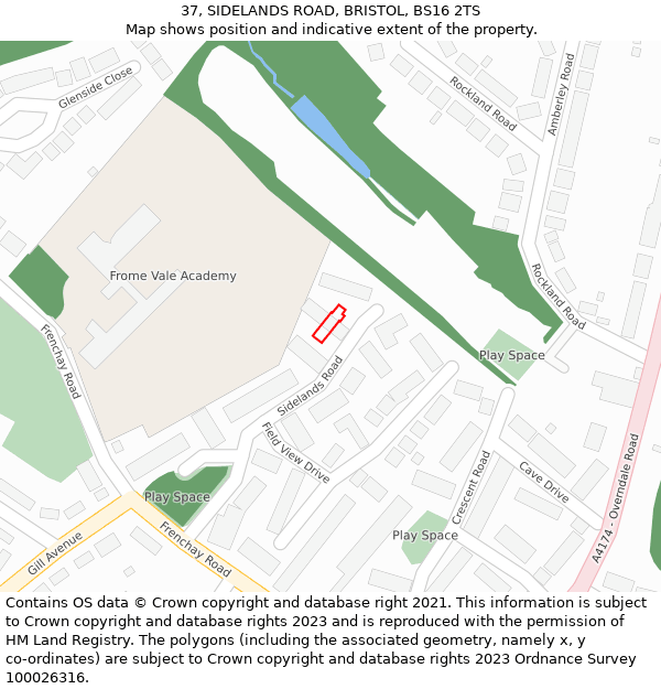 37, SIDELANDS ROAD, BRISTOL, BS16 2TS: Location map and indicative extent of plot