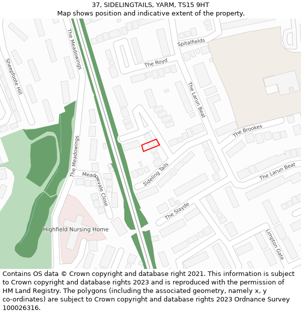37, SIDELINGTAILS, YARM, TS15 9HT: Location map and indicative extent of plot