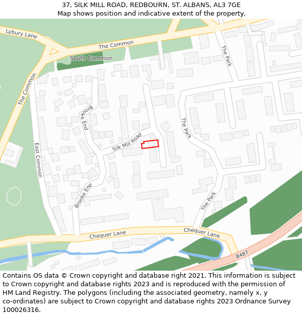 37, SILK MILL ROAD, REDBOURN, ST. ALBANS, AL3 7GE: Location map and indicative extent of plot
