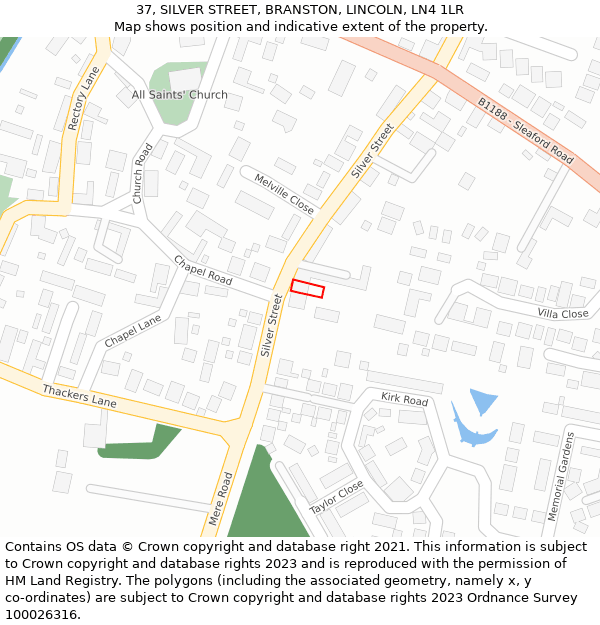 37, SILVER STREET, BRANSTON, LINCOLN, LN4 1LR: Location map and indicative extent of plot