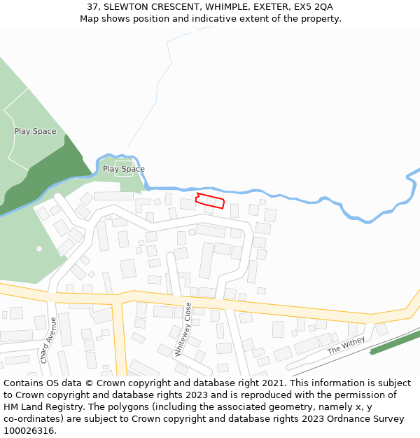 37, SLEWTON CRESCENT, WHIMPLE, EXETER, EX5 2QA: Location map and indicative extent of plot