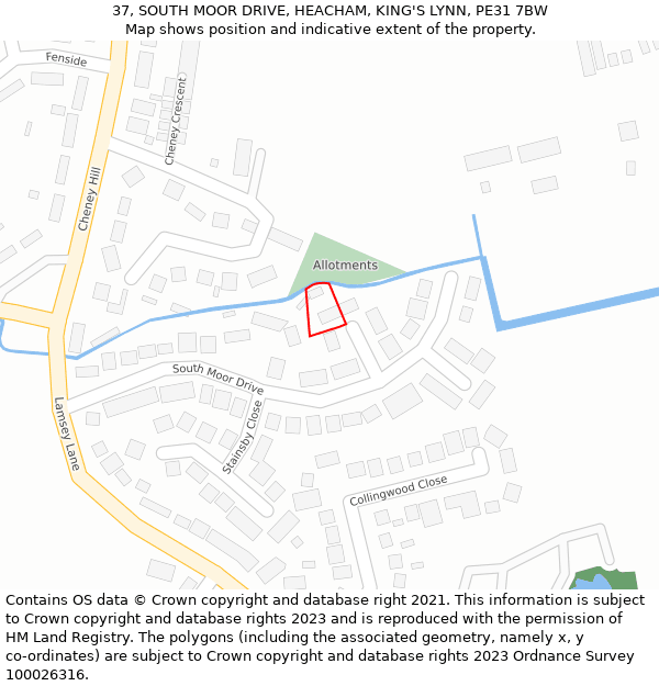 37, SOUTH MOOR DRIVE, HEACHAM, KING'S LYNN, PE31 7BW: Location map and indicative extent of plot