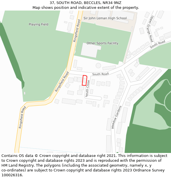 37, SOUTH ROAD, BECCLES, NR34 9NZ: Location map and indicative extent of plot