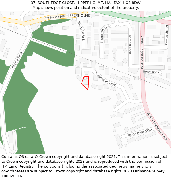 37, SOUTHEDGE CLOSE, HIPPERHOLME, HALIFAX, HX3 8DW: Location map and indicative extent of plot