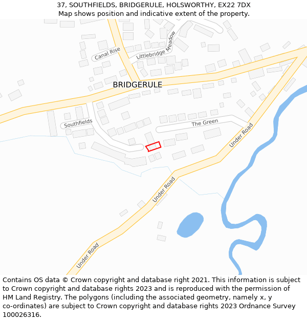 37, SOUTHFIELDS, BRIDGERULE, HOLSWORTHY, EX22 7DX: Location map and indicative extent of plot