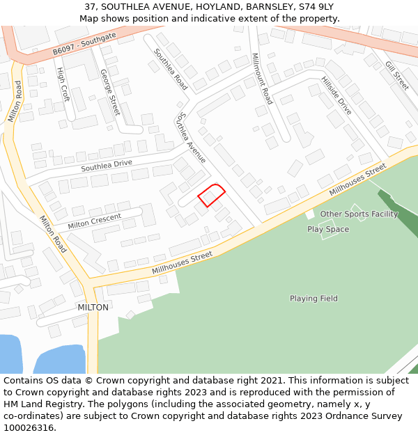 37, SOUTHLEA AVENUE, HOYLAND, BARNSLEY, S74 9LY: Location map and indicative extent of plot