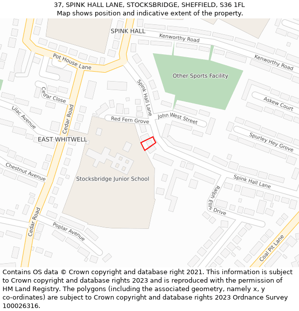 37, SPINK HALL LANE, STOCKSBRIDGE, SHEFFIELD, S36 1FL: Location map and indicative extent of plot