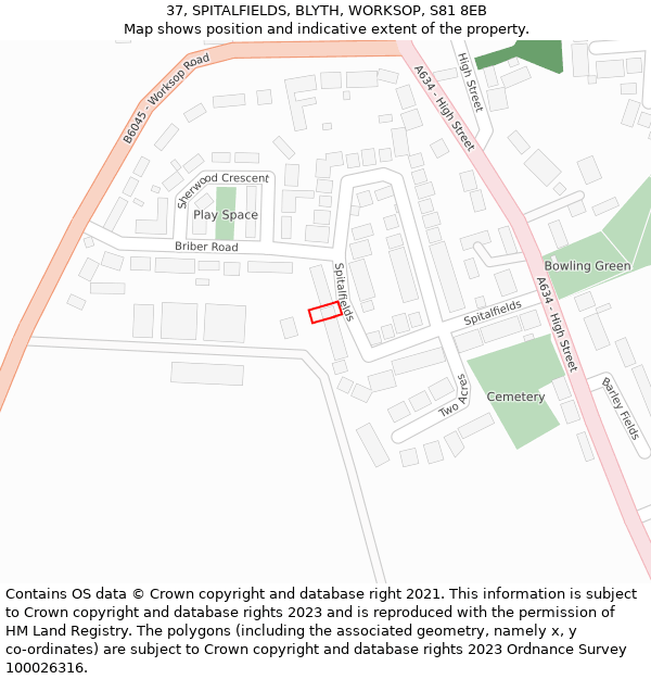 37, SPITALFIELDS, BLYTH, WORKSOP, S81 8EB: Location map and indicative extent of plot