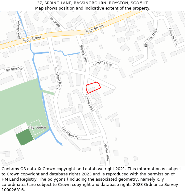 37, SPRING LANE, BASSINGBOURN, ROYSTON, SG8 5HT: Location map and indicative extent of plot