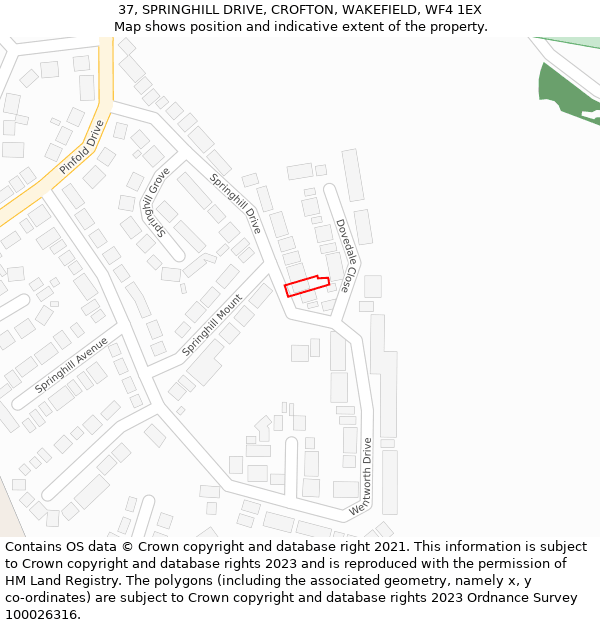 37, SPRINGHILL DRIVE, CROFTON, WAKEFIELD, WF4 1EX: Location map and indicative extent of plot