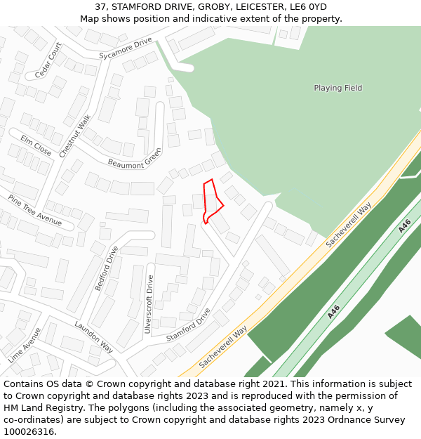 37, STAMFORD DRIVE, GROBY, LEICESTER, LE6 0YD: Location map and indicative extent of plot