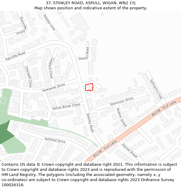 37, STANLEY ROAD, ASPULL, WIGAN, WN2 1YJ: Location map and indicative extent of plot