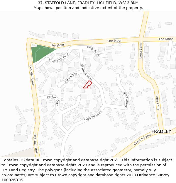 37, STATFOLD LANE, FRADLEY, LICHFIELD, WS13 8NY: Location map and indicative extent of plot