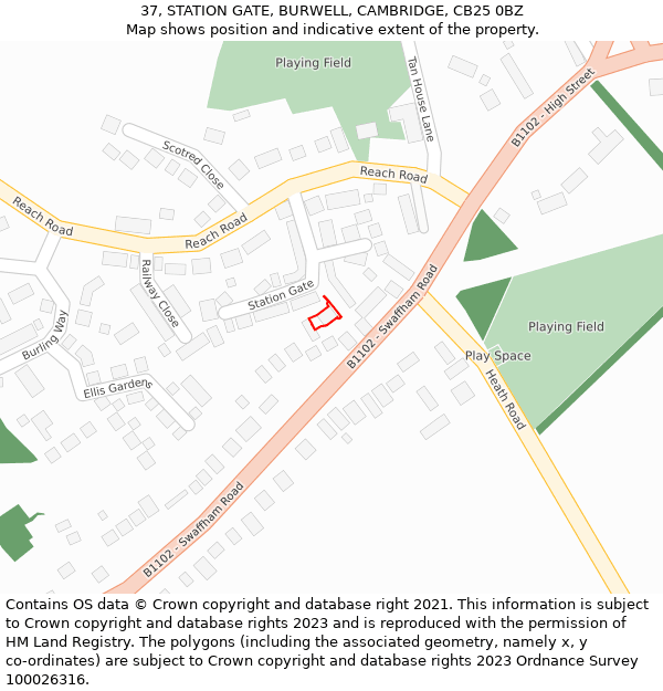 37, STATION GATE, BURWELL, CAMBRIDGE, CB25 0BZ: Location map and indicative extent of plot