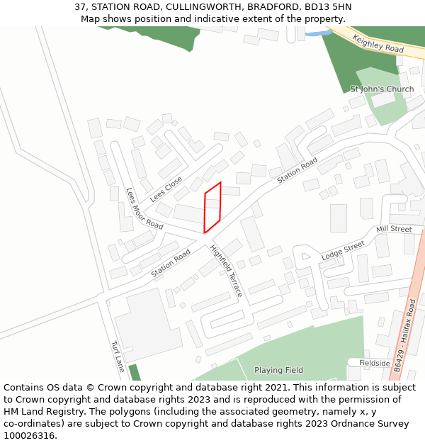 37, STATION ROAD, CULLINGWORTH, BRADFORD, BD13 5HN: Location map and indicative extent of plot