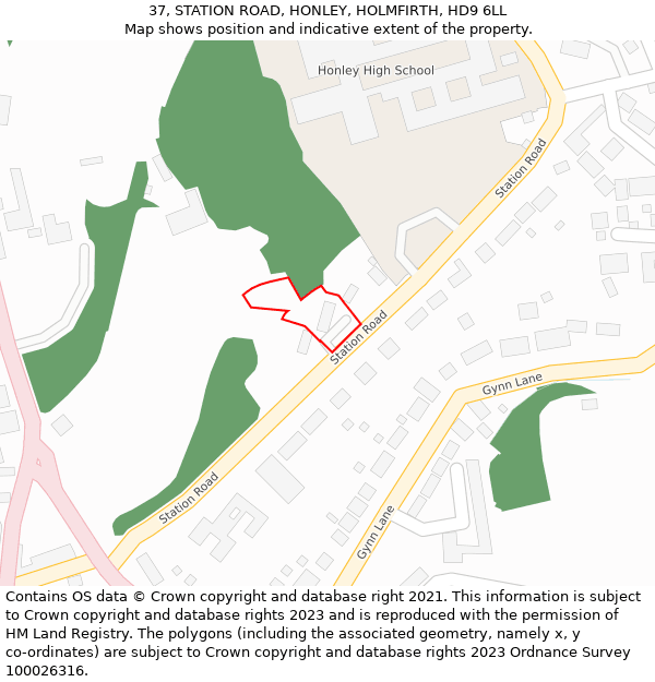 37, STATION ROAD, HONLEY, HOLMFIRTH, HD9 6LL: Location map and indicative extent of plot