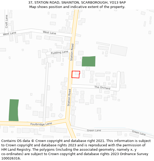 37, STATION ROAD, SNAINTON, SCARBOROUGH, YO13 9AP: Location map and indicative extent of plot