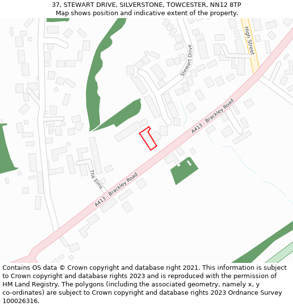 37, STEWART DRIVE, SILVERSTONE, TOWCESTER, NN12 8TP: Location map and indicative extent of plot