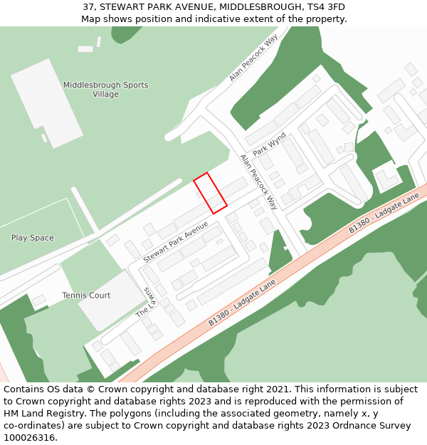 37, STEWART PARK AVENUE, MIDDLESBROUGH, TS4 3FD: Location map and indicative extent of plot