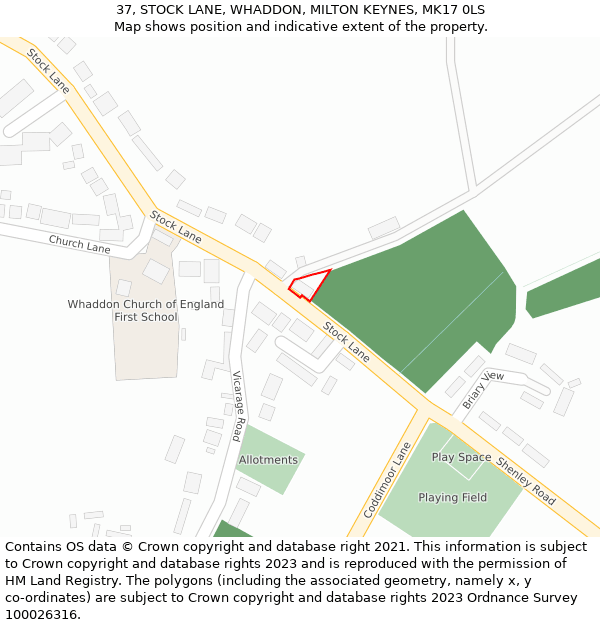 37, STOCK LANE, WHADDON, MILTON KEYNES, MK17 0LS: Location map and indicative extent of plot