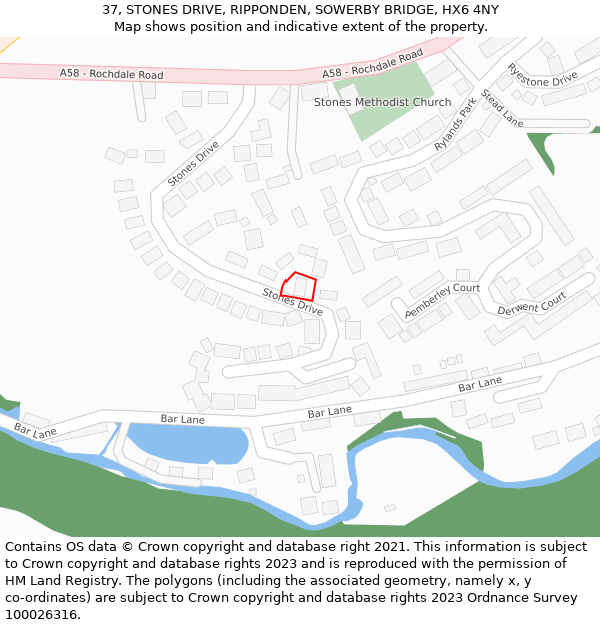 37, STONES DRIVE, RIPPONDEN, SOWERBY BRIDGE, HX6 4NY: Location map and indicative extent of plot