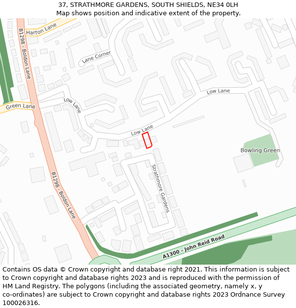 37, STRATHMORE GARDENS, SOUTH SHIELDS, NE34 0LH: Location map and indicative extent of plot